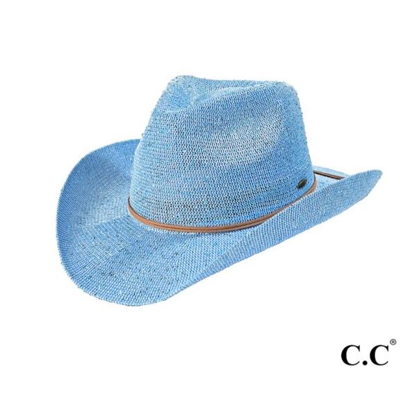 RETAIL $32 Sequin Cowboy Hat with Suede Trim*SKY BLUE*SPF50 - Picture 1 of 1